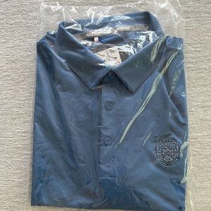 NEW WITH TAGS Trump Adidas short sleeve, size Large, blue collared golf shirt.